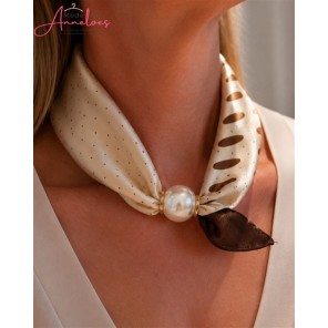 Dames Hals sjaal Stip en Streep beige korte damessjaal met parel 524